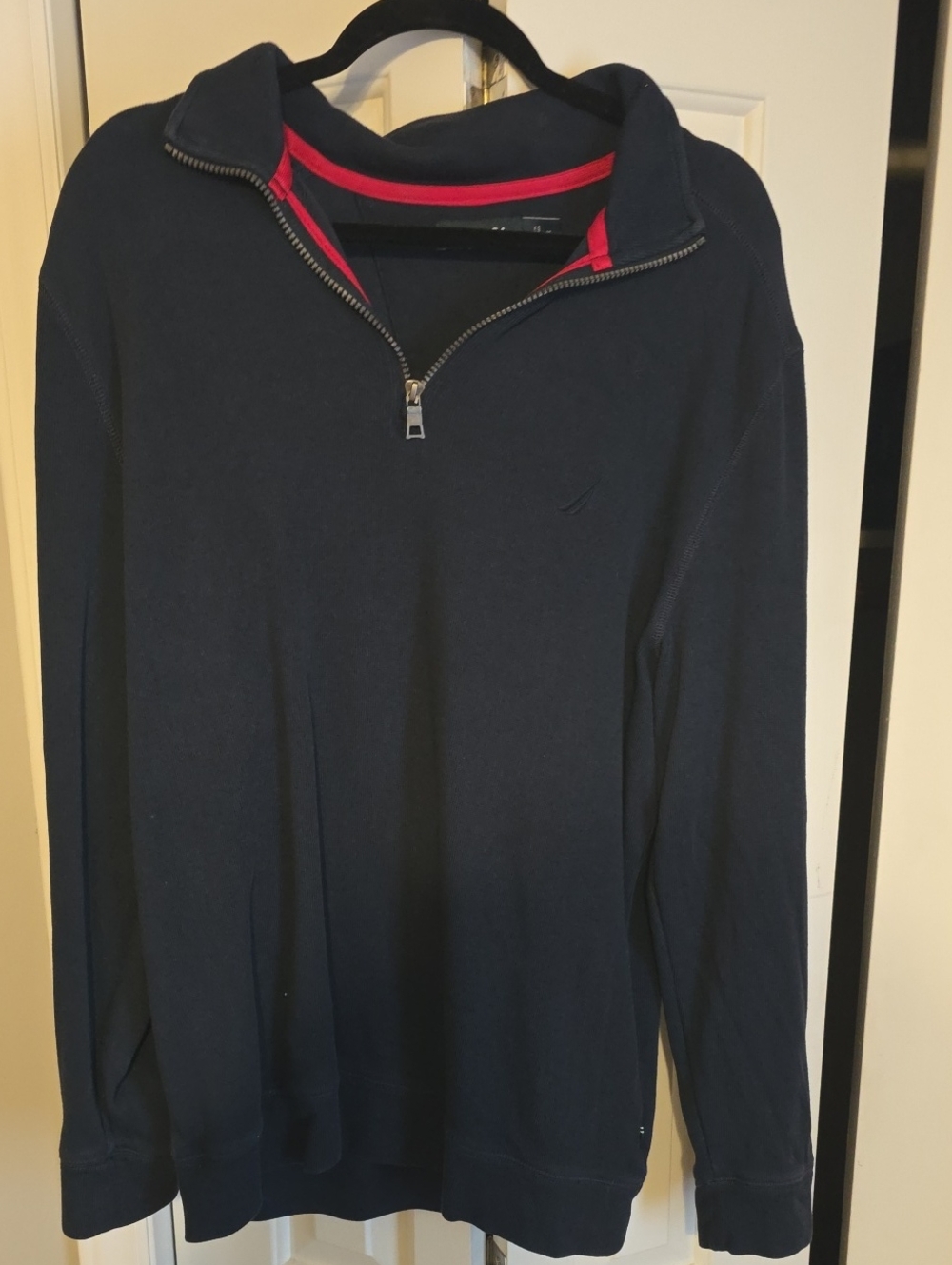 Nautica Navy Quarter-Zip Sweater with Red Trim
